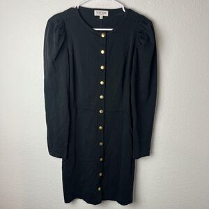 Nation Los Angeles Dress Womens Small Black Snap Front Long Sleeve Puff Shoulder